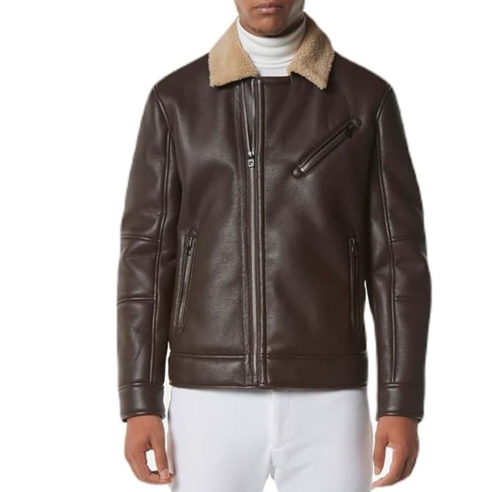 Andrew Marc Men's Faux Leather Sherling Jacket, Espresso (Maxton) NWT - Picture 2 of 10